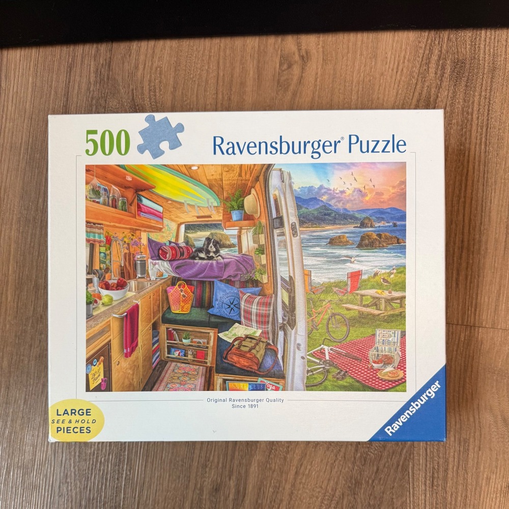Ravensburger 500 Piece Large Format Jigsaw Puzzle Van Life Beach Scene Complete